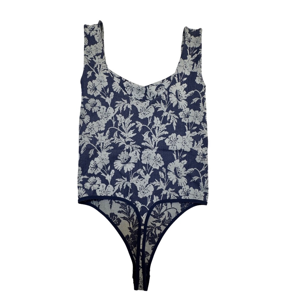 Free People Intimately Floral Jacquard Bodysuit Blue White XS/S Boho Coquette - Picture 6 of 6